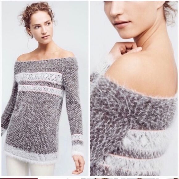 Sleeping on Snow Slouchy Off Shoulder Sweater Wool Blend Fuzzy NWT Sz S Grey - Picture 14 of 16